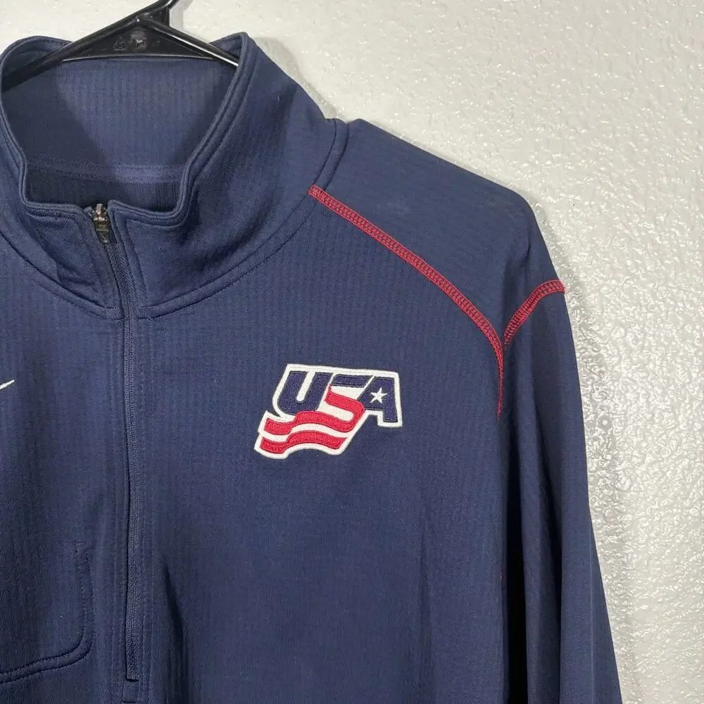 Nike USA Hockey Pullover Mens XL Blue 1/4 Zip Lightweight Olympics DriFit